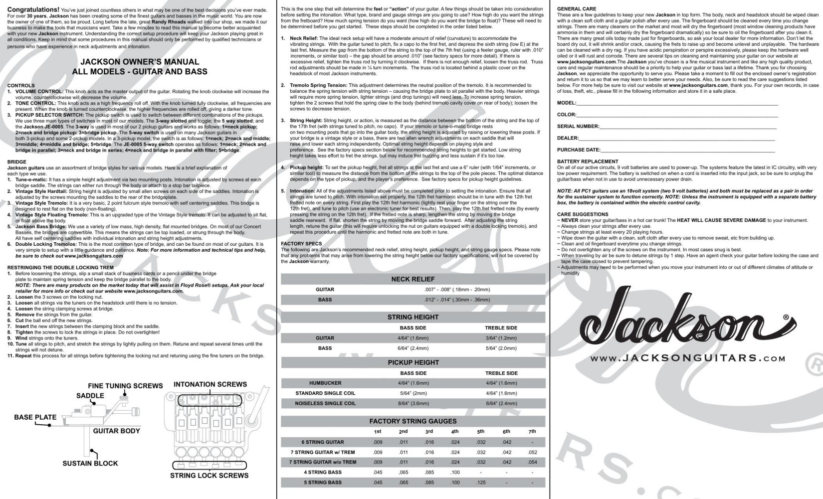 Jackson Owner's Manual