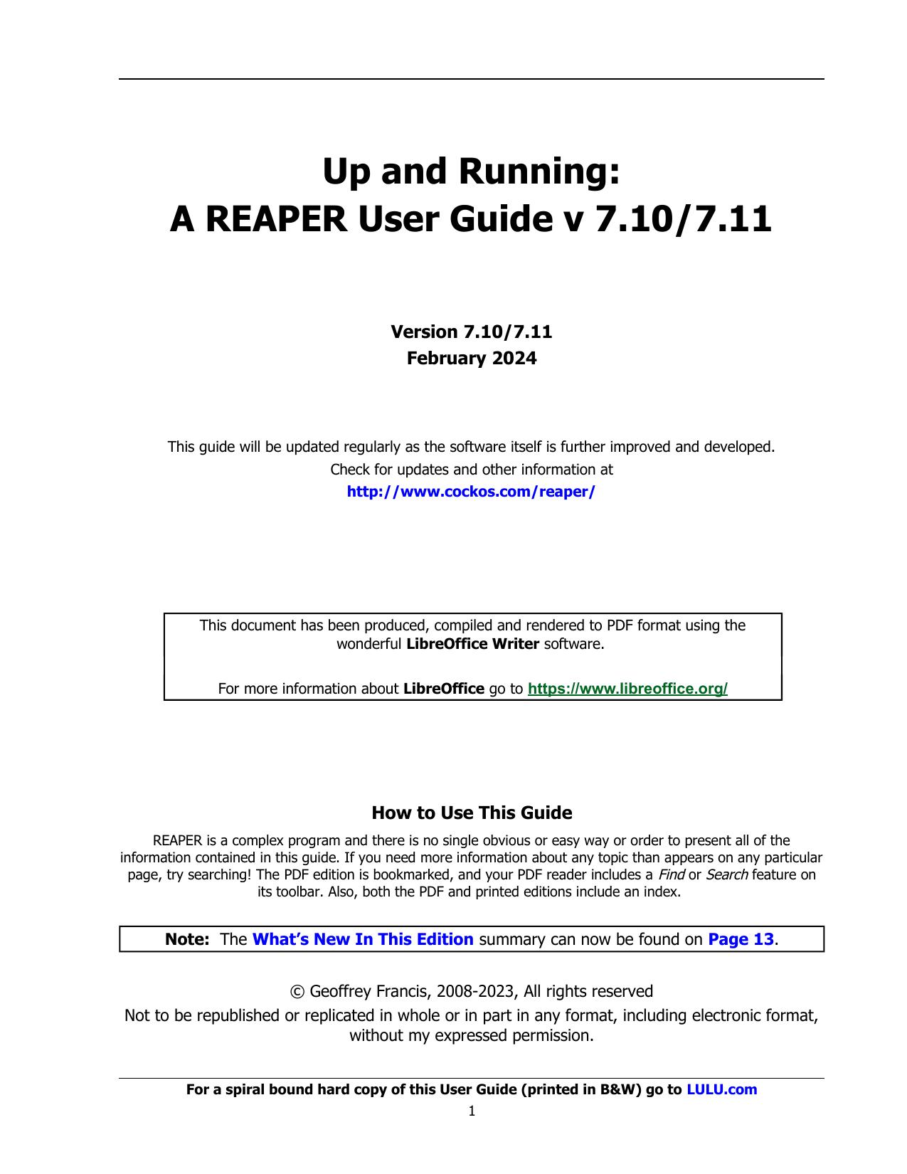 Up and Running: A REAPER User Guide