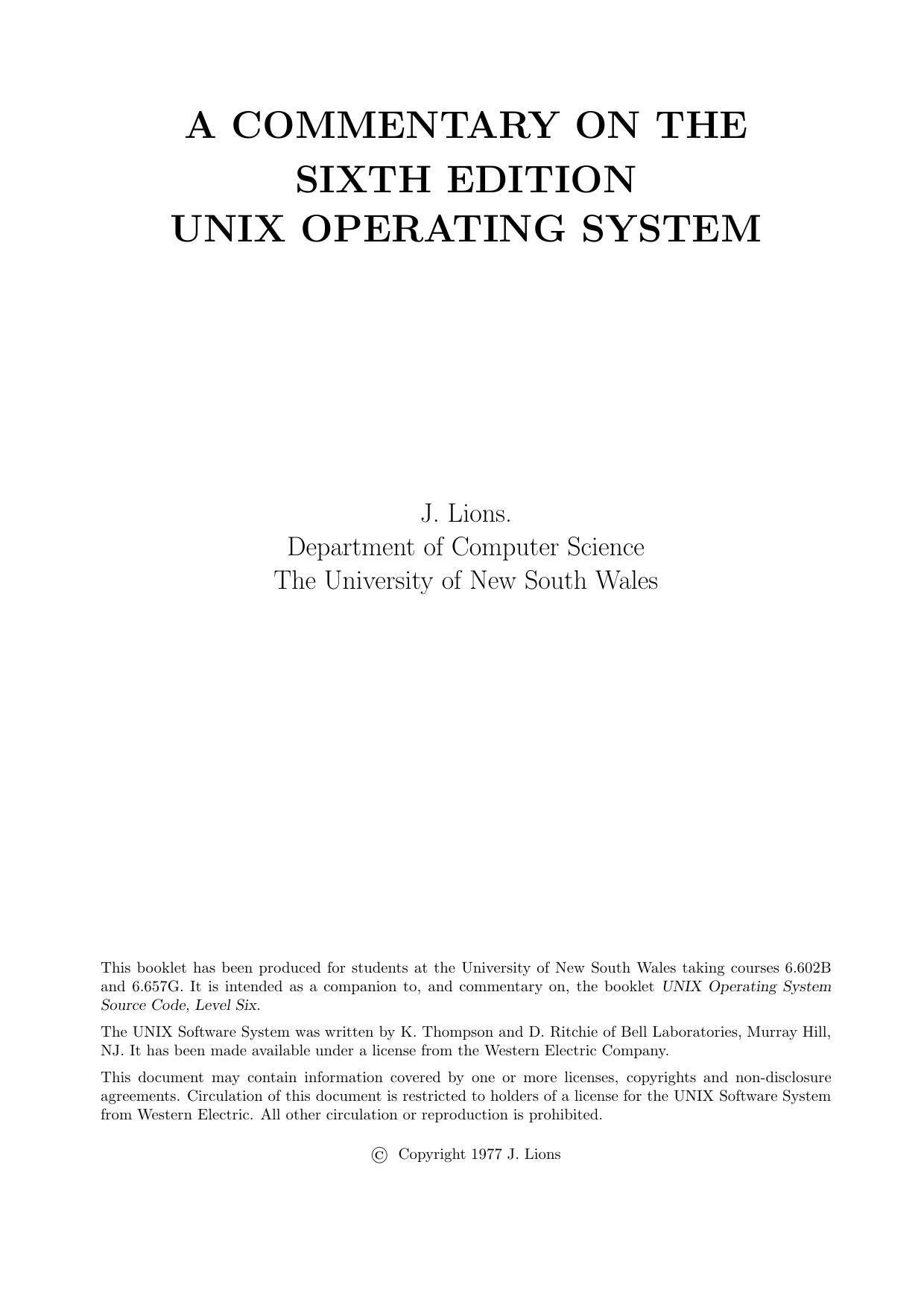 A Commentary on the Sixth Edition UNIX Operating System