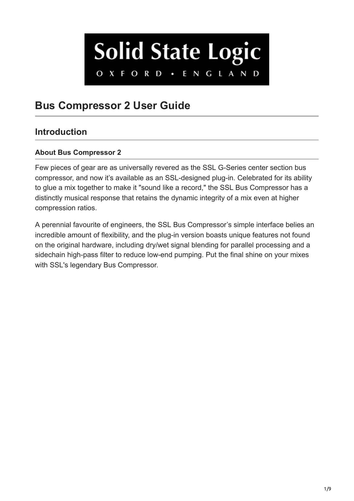 SSL Bus Compressor 2 User Guide